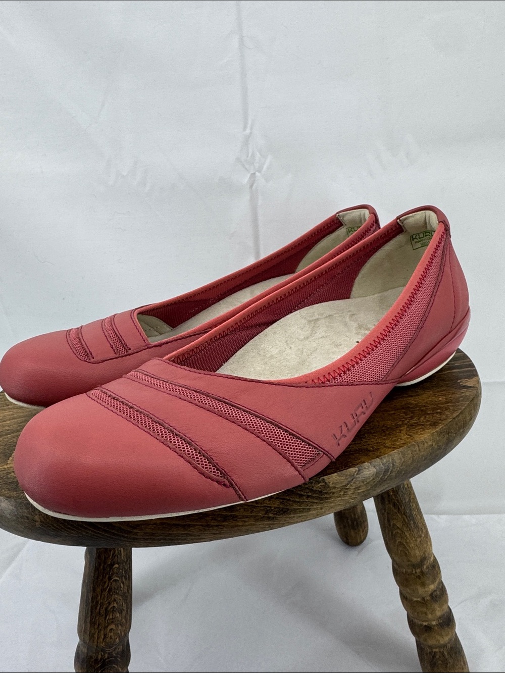 Kuru Grace Leather Orthopedic Ballet Flats in Pink Coral, sz 9.5
